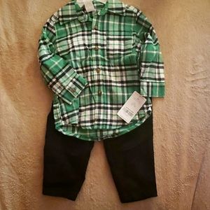 Carter's Baby Boys 2-Pc. Cotton Button-Front Top & Pants Set